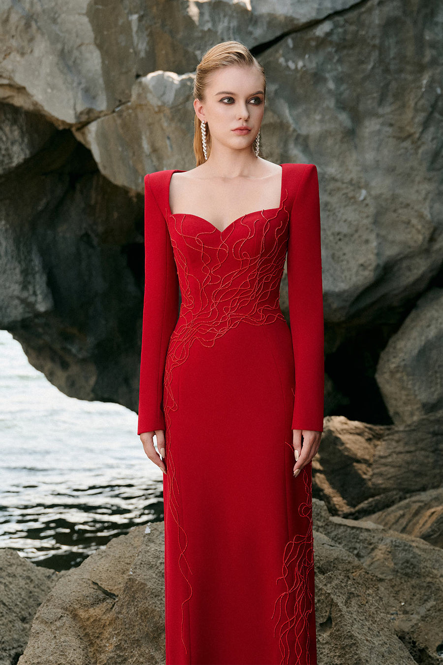 Johanna Sheath Bead Velvet Satin Floor Length Dress 3
