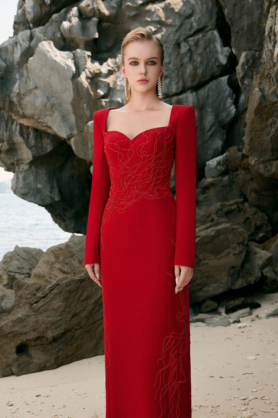 Johanna Sheath Bead Velvet Satin Floor Length Dress 4