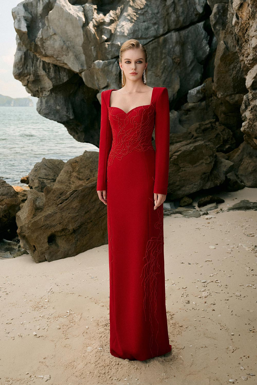 Johanna Sheath Bead Velvet Satin Floor Length Dress 6