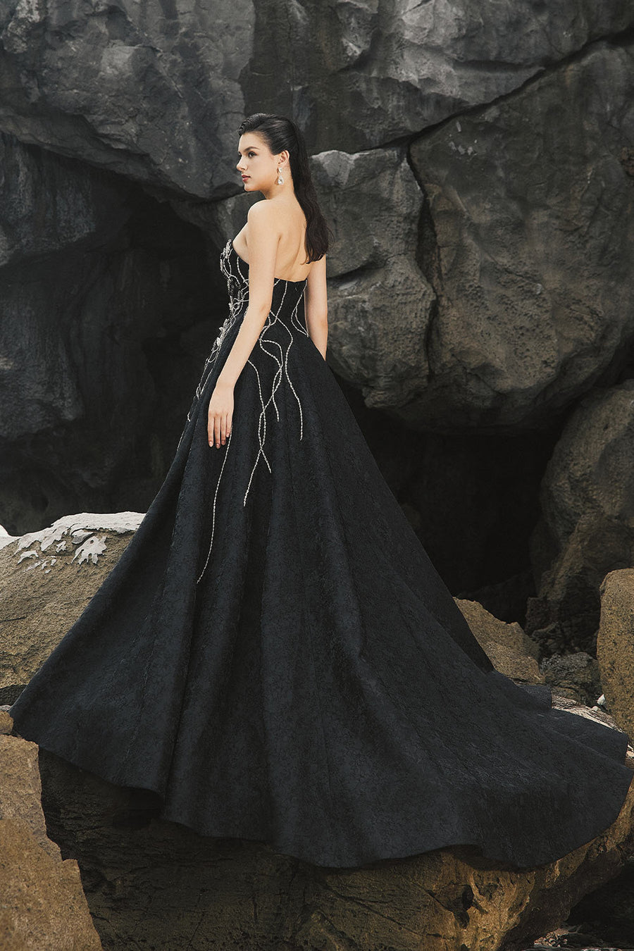 Kaylee Ball Gown Sweetheart Neck Brocade Extra Long Length Dress 3