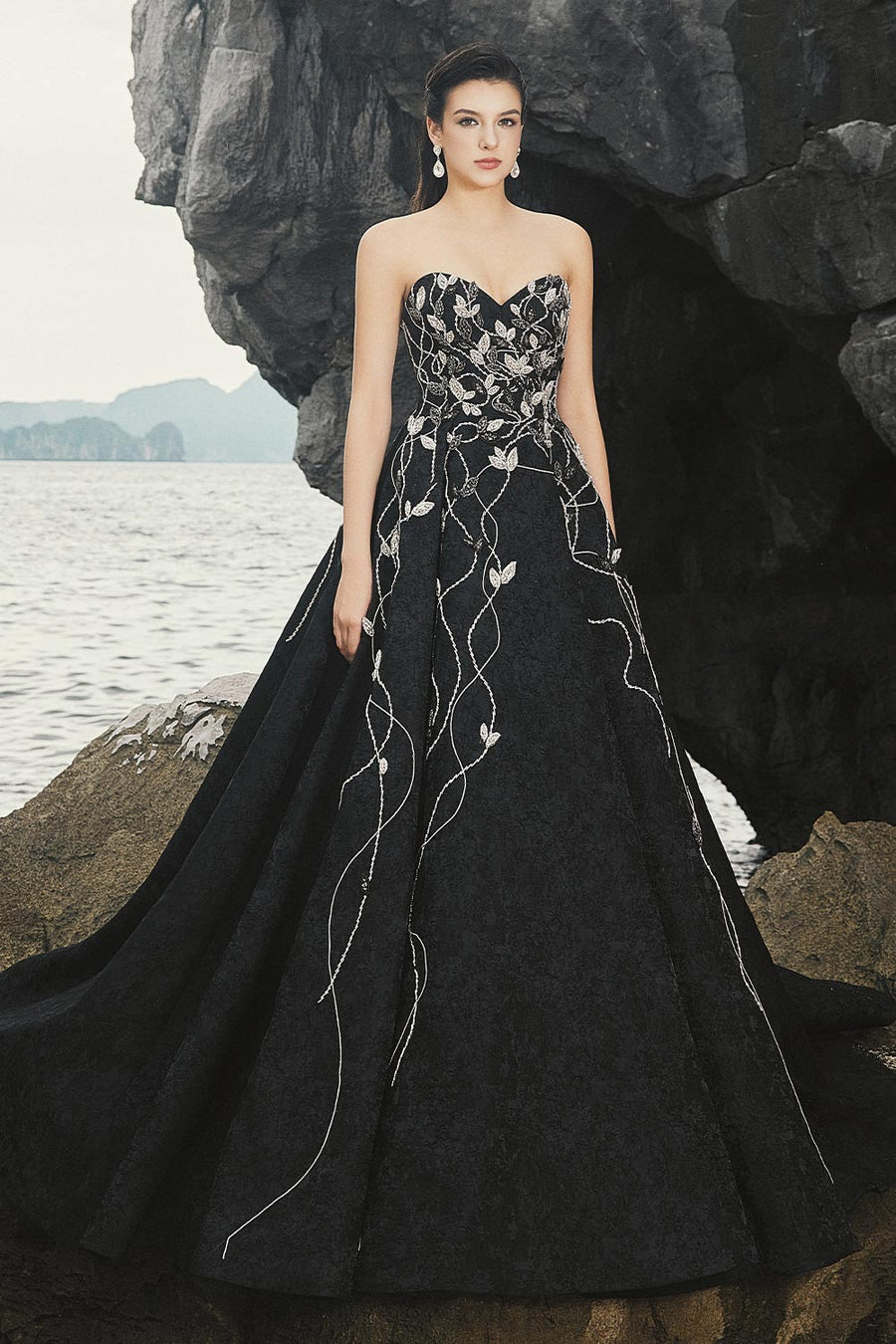 Kaylee Ball Gown Sweetheart Neck Brocade Extra Long Length Dress 1