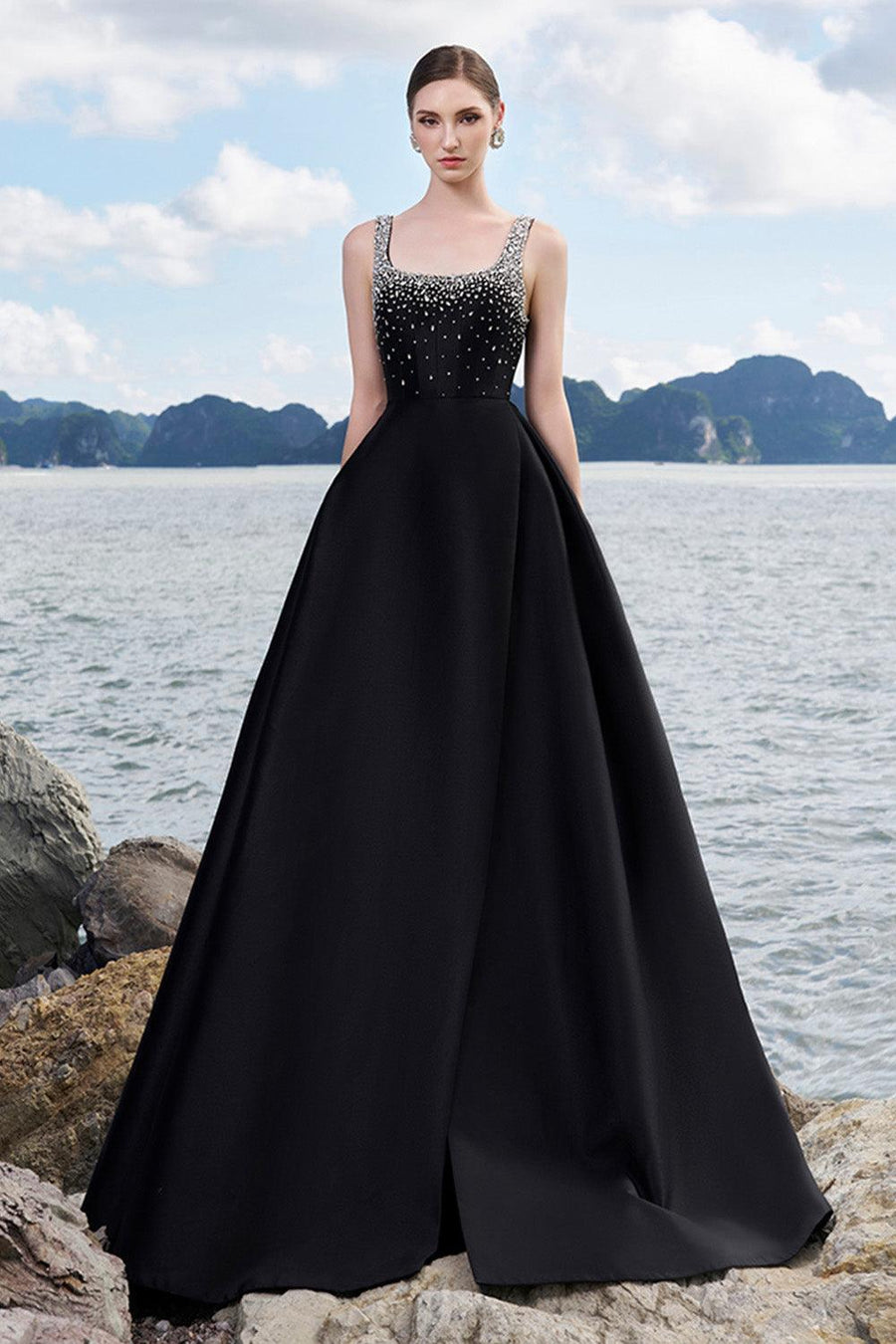 Isaiah Ball Gown Square Neck Crepe Floor Length Dress 7