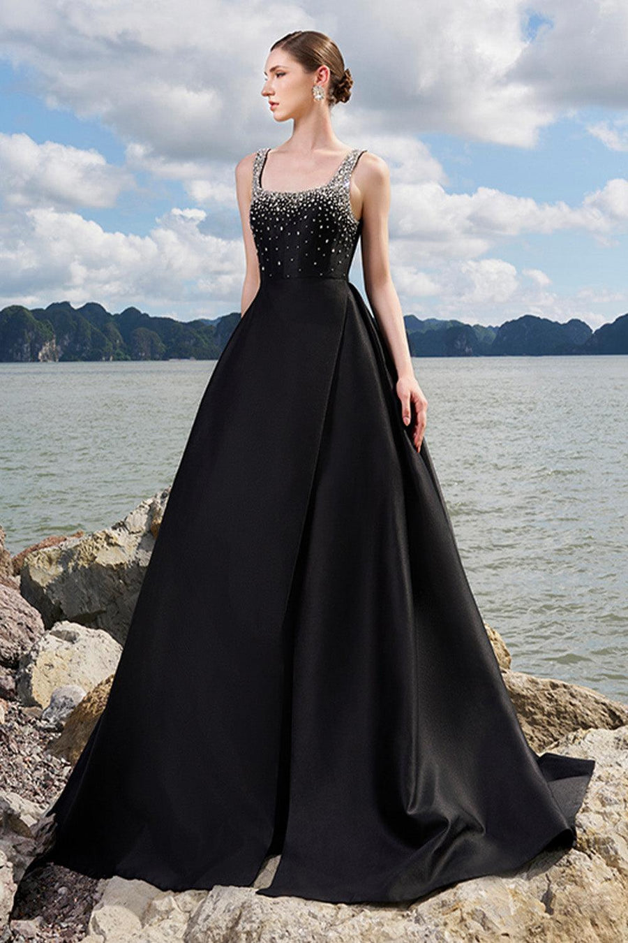 Isaiah Ball Gown Square Neck Crepe Floor Length Dress 8