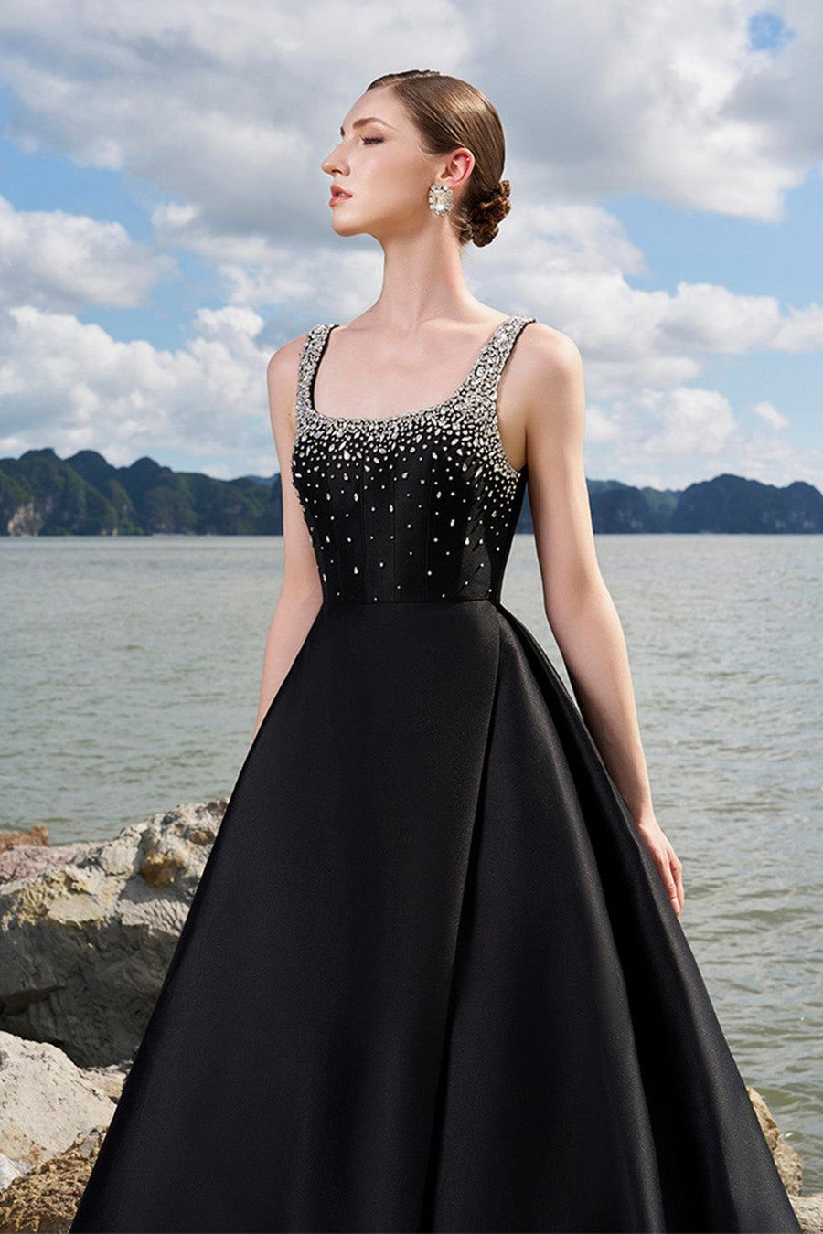 Isaiah Ball Gown Square Neck Crepe Floor Length Dress 3