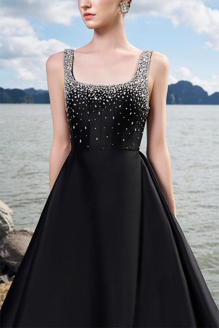 Isaiah Ball Gown Square Neck Crepe Floor Length Dress 2