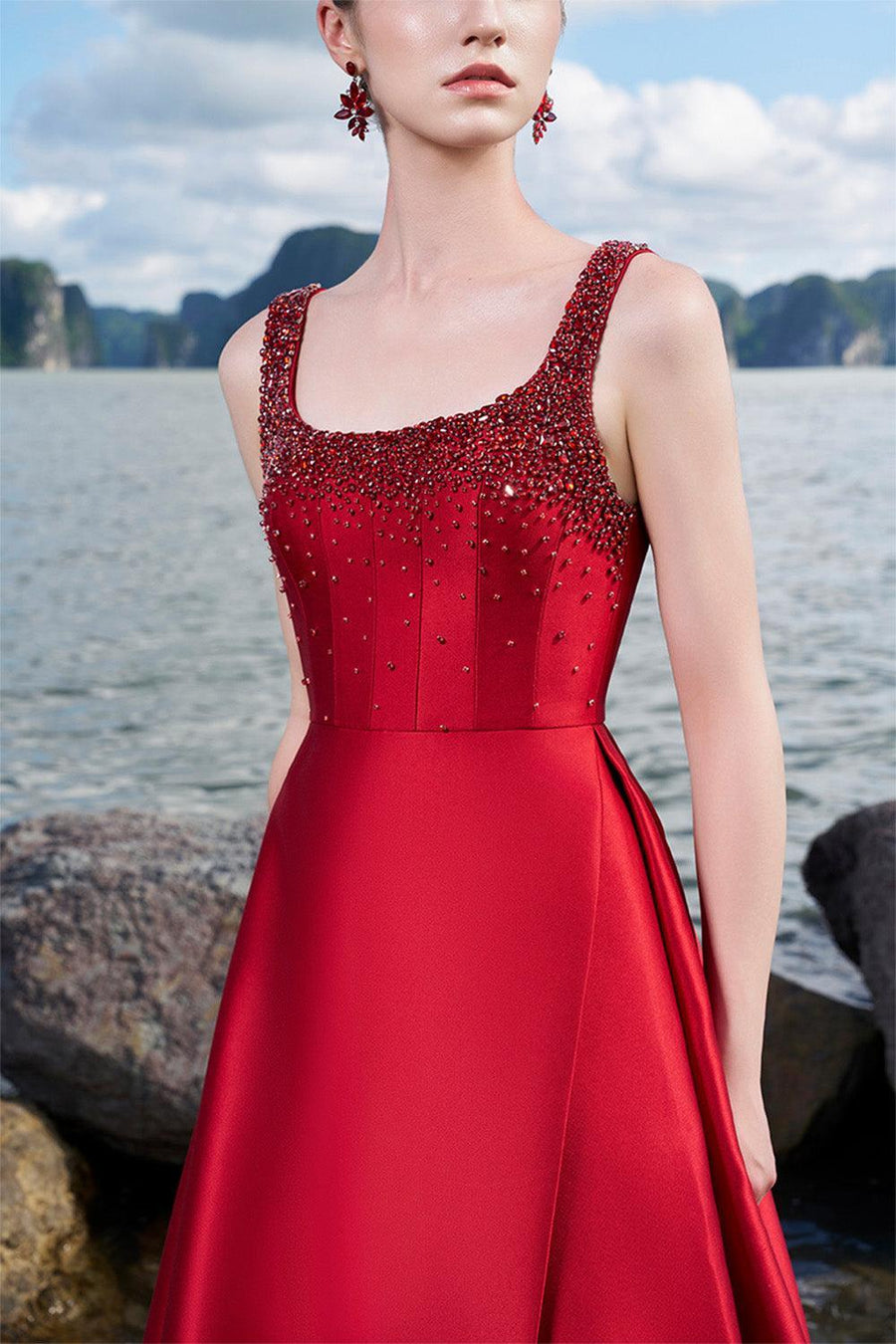Isaiah Ball Gown Square Neck Crepe Floor Length Dress 16