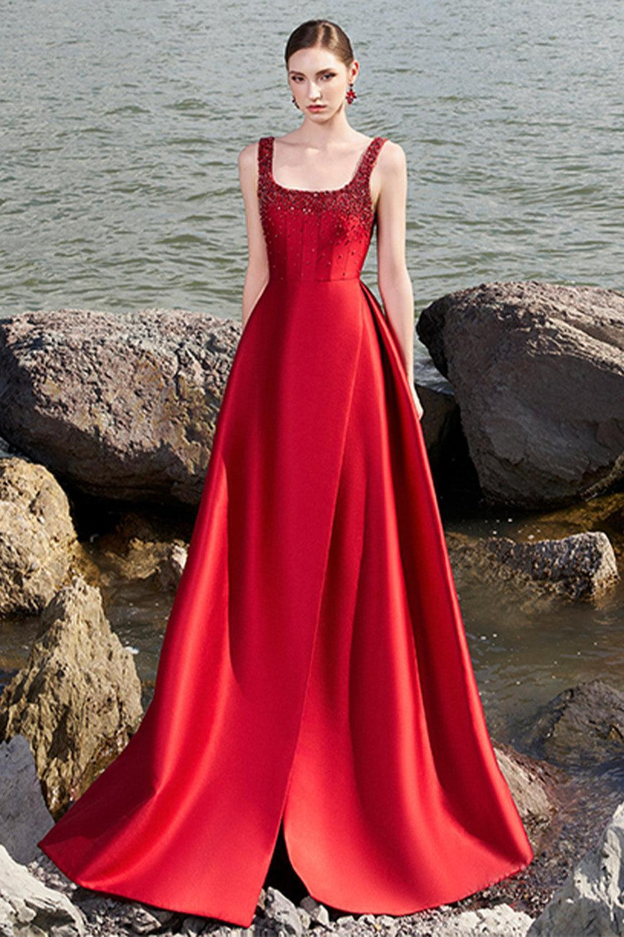 Isaiah Ball Gown Square Neck Crepe Floor Length Dress 21