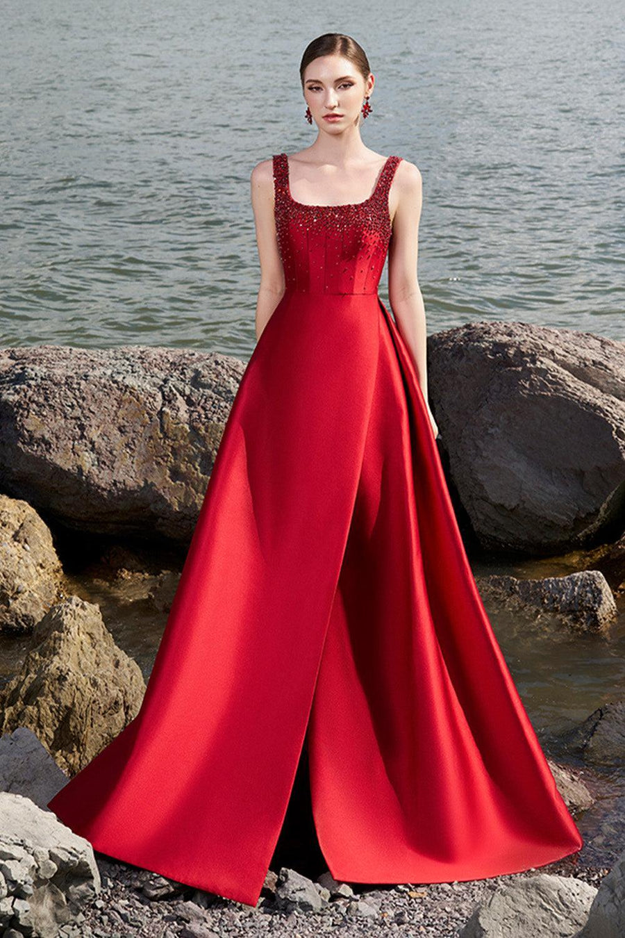 Isaiah Ball Gown Square Neck Crepe Floor Length Dress 20