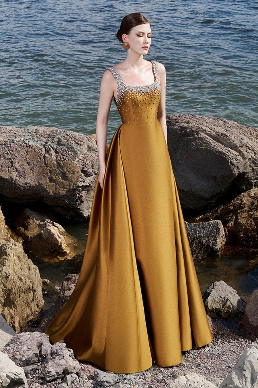 Isaiah Ball Gown Square Neck Crepe Floor Length Dress 12
