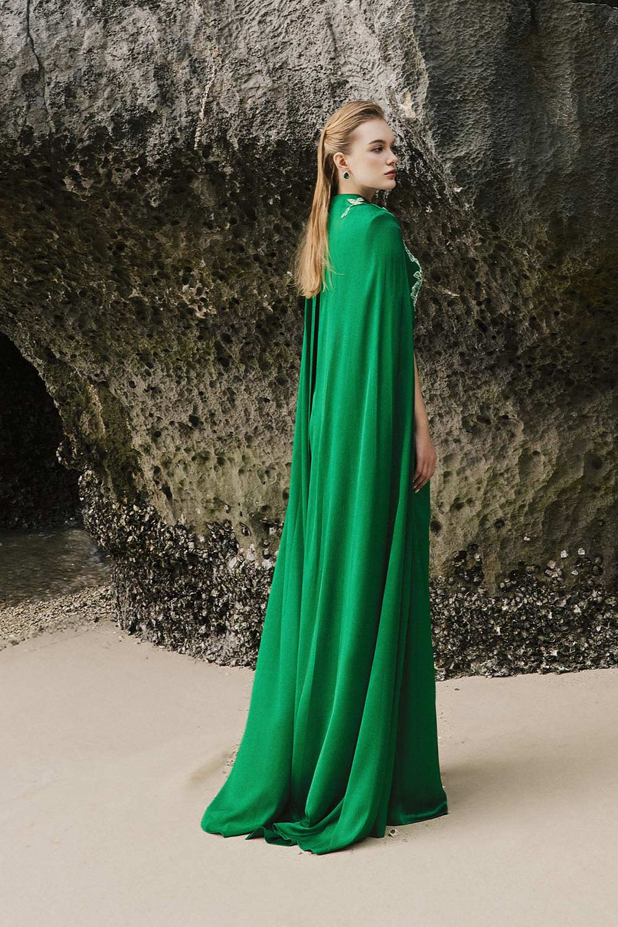 Elodie Cape Twisted Silk Floor Length Dress 4
