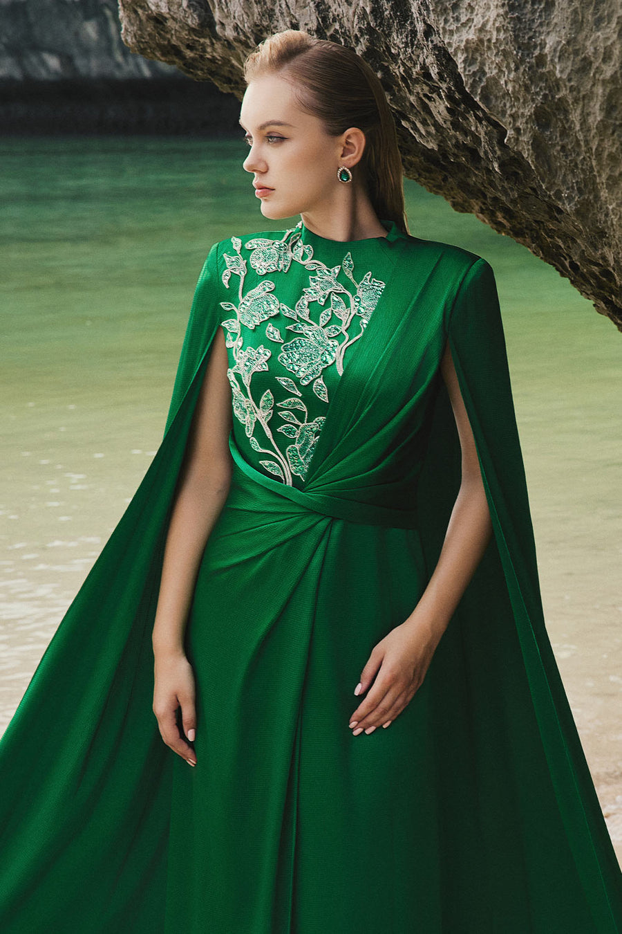 Elodie Cape Twisted Silk Floor Length Dress 2
