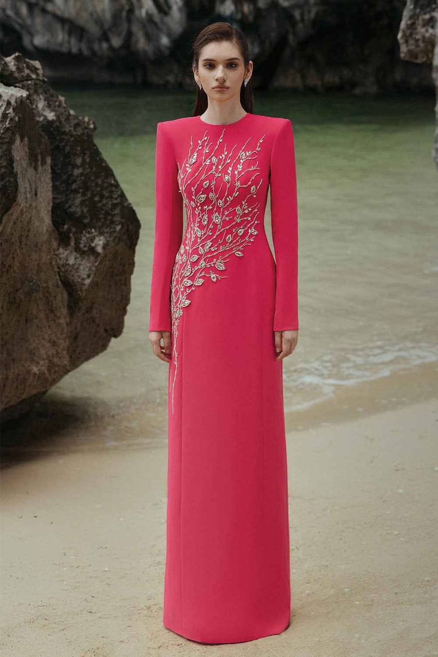 Leah Sheath Stone Velvet Satin Floor Length Dress