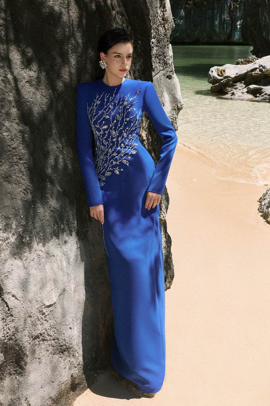 Leah Sheath Stone Velvet Satin Floor Length Dress 11