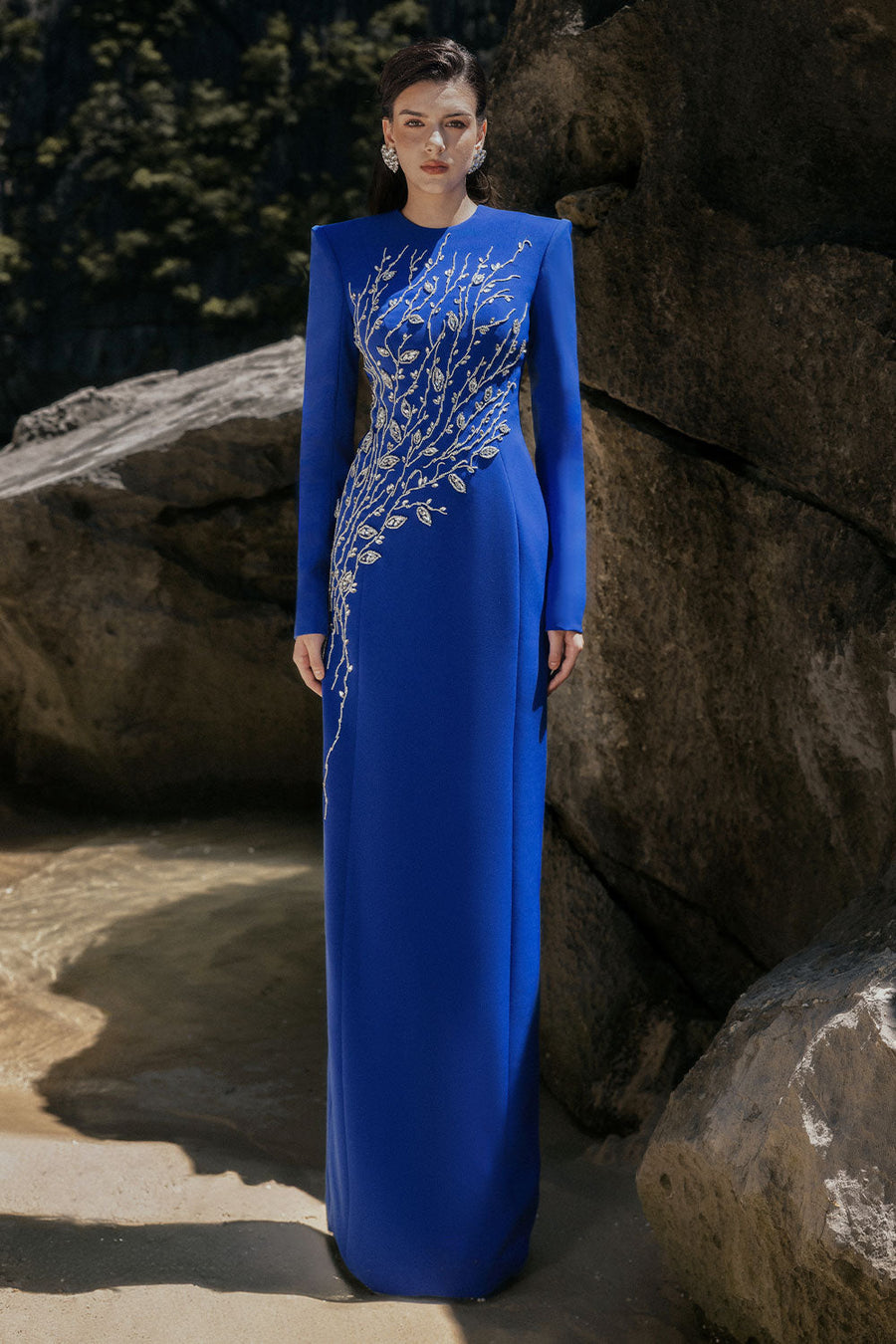Leah Sheath Stone Velvet Satin Floor Length Dress 9