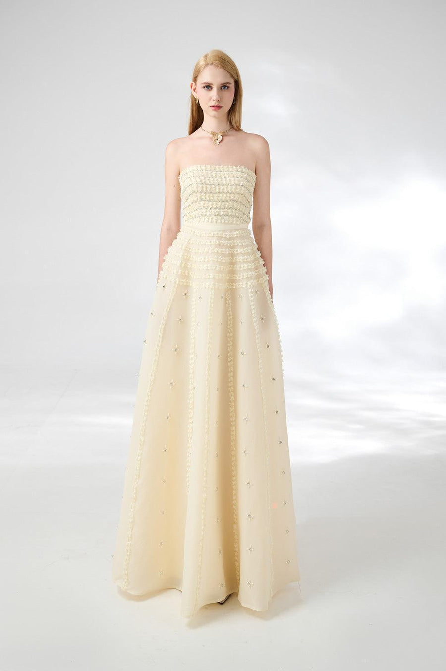 Cline Strapless Stone Organza Floor Length Dress 6