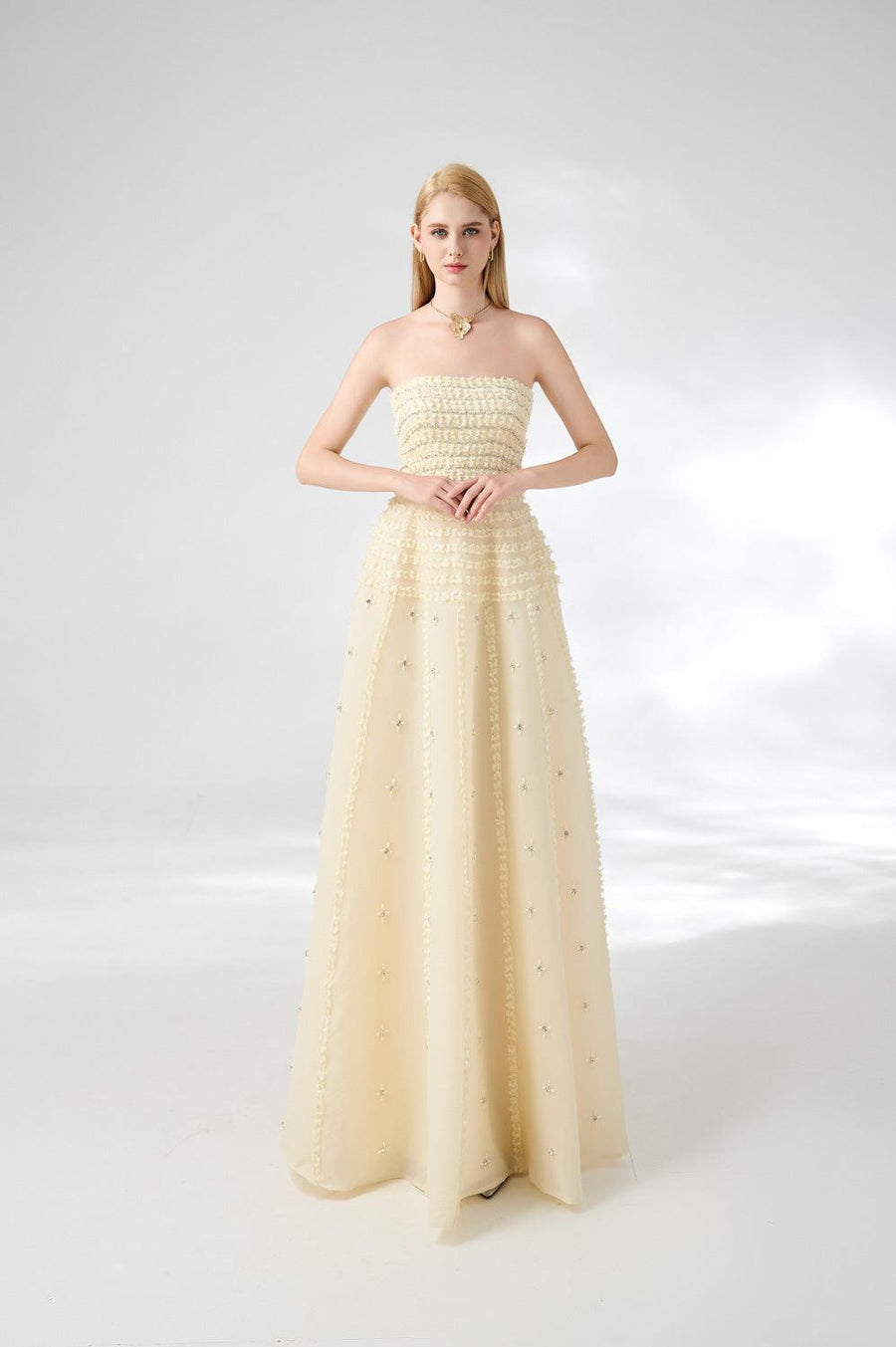 Cline Strapless Stone Organza Floor Length Dress 5