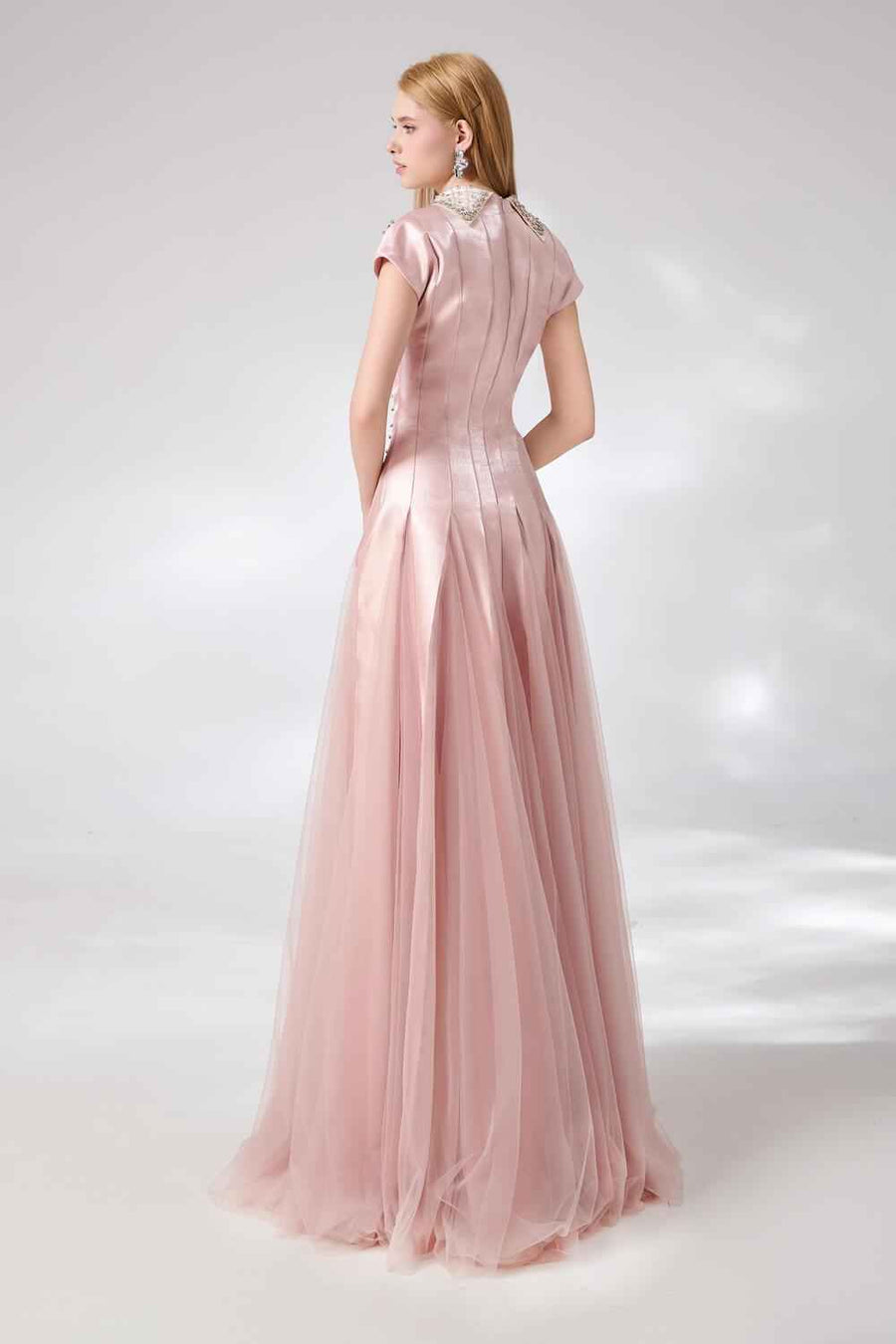 Crane Gored Stone Mesh Silk Floor Length Dress