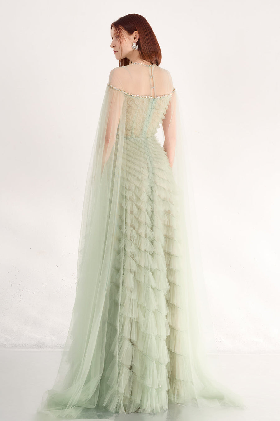 Blakely Ball Gown Cape Sleeved Organza Maxi Dress 6