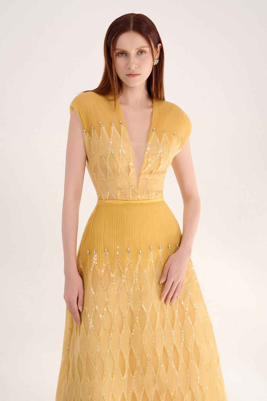 Rylee A-line Plunge Neck Polyester Maxi Dress