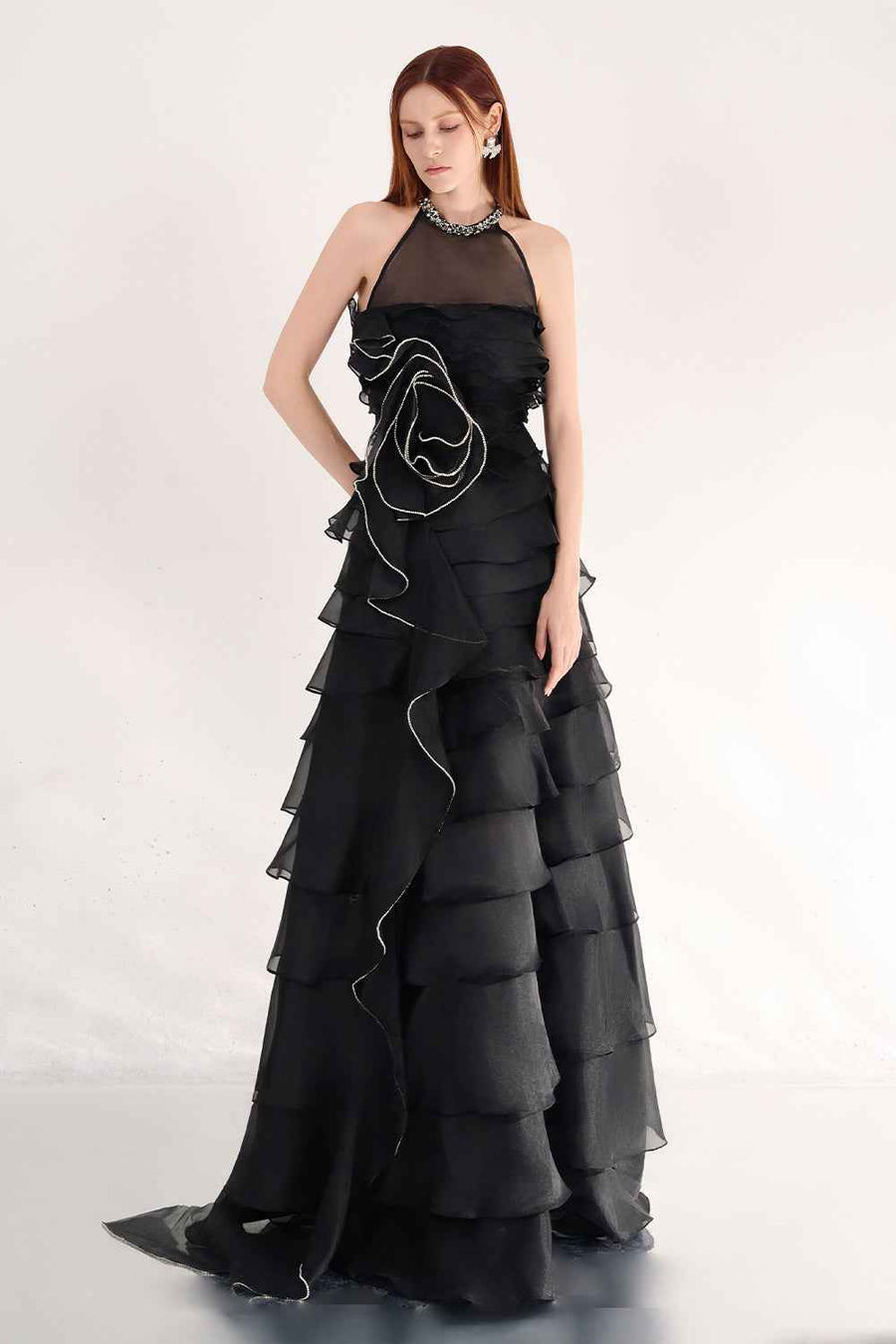 Hadley A-line Ruffle Layer Organza Maxi Dress