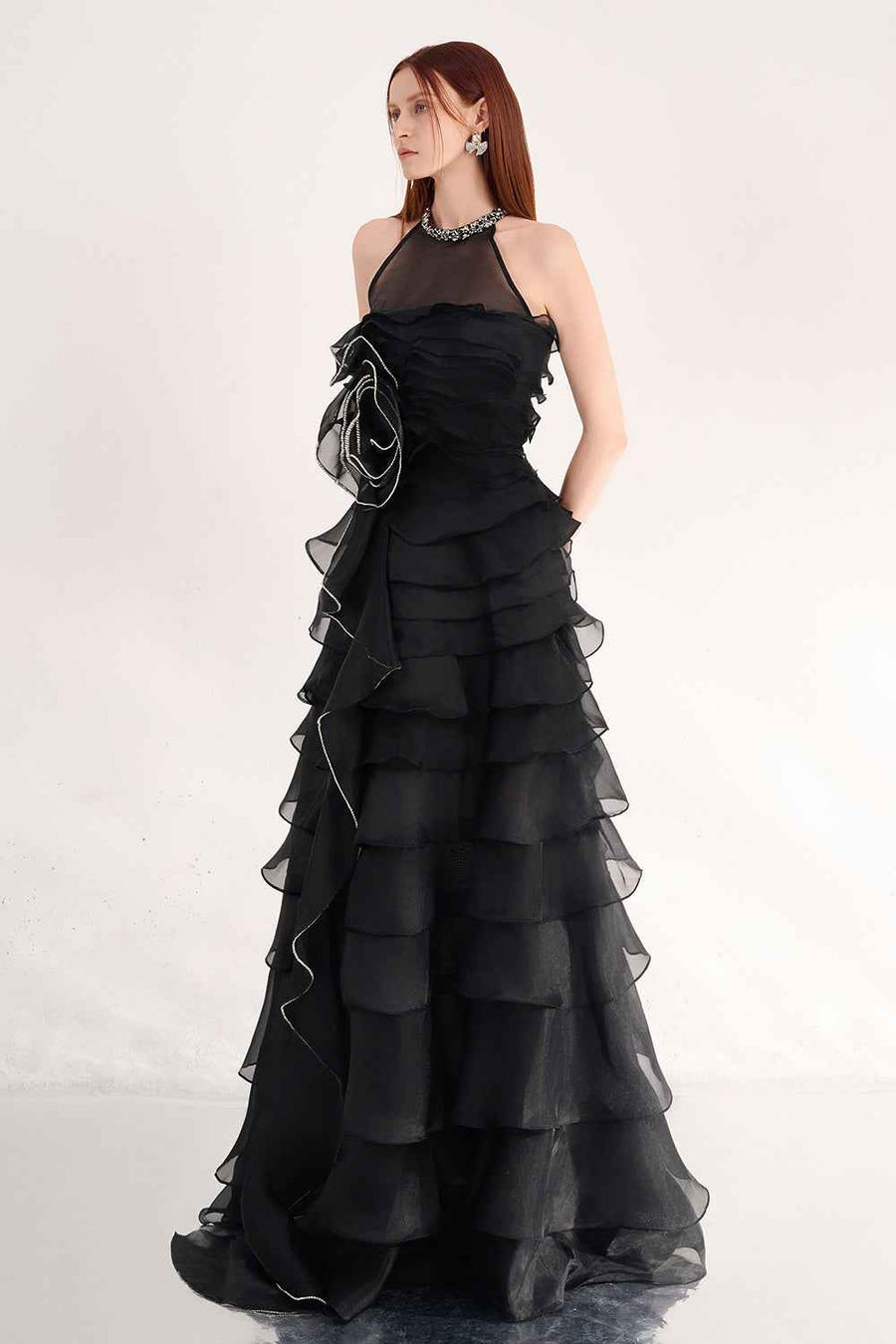 Hadley A-line Ruffle Layer Organza Maxi Dress