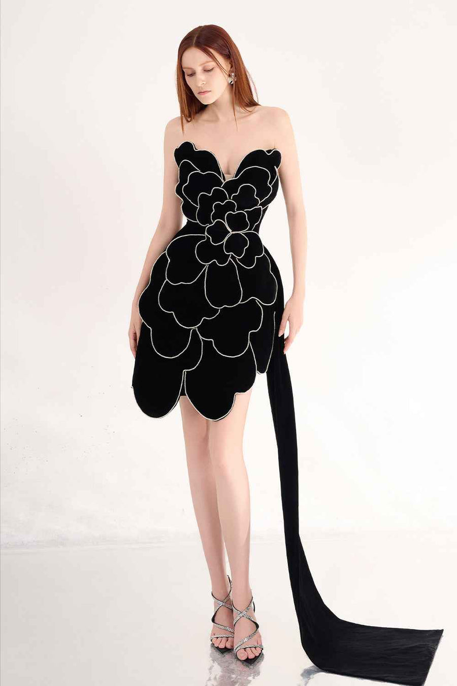 Piper Asymmetric Floral Velvet Mini Dress