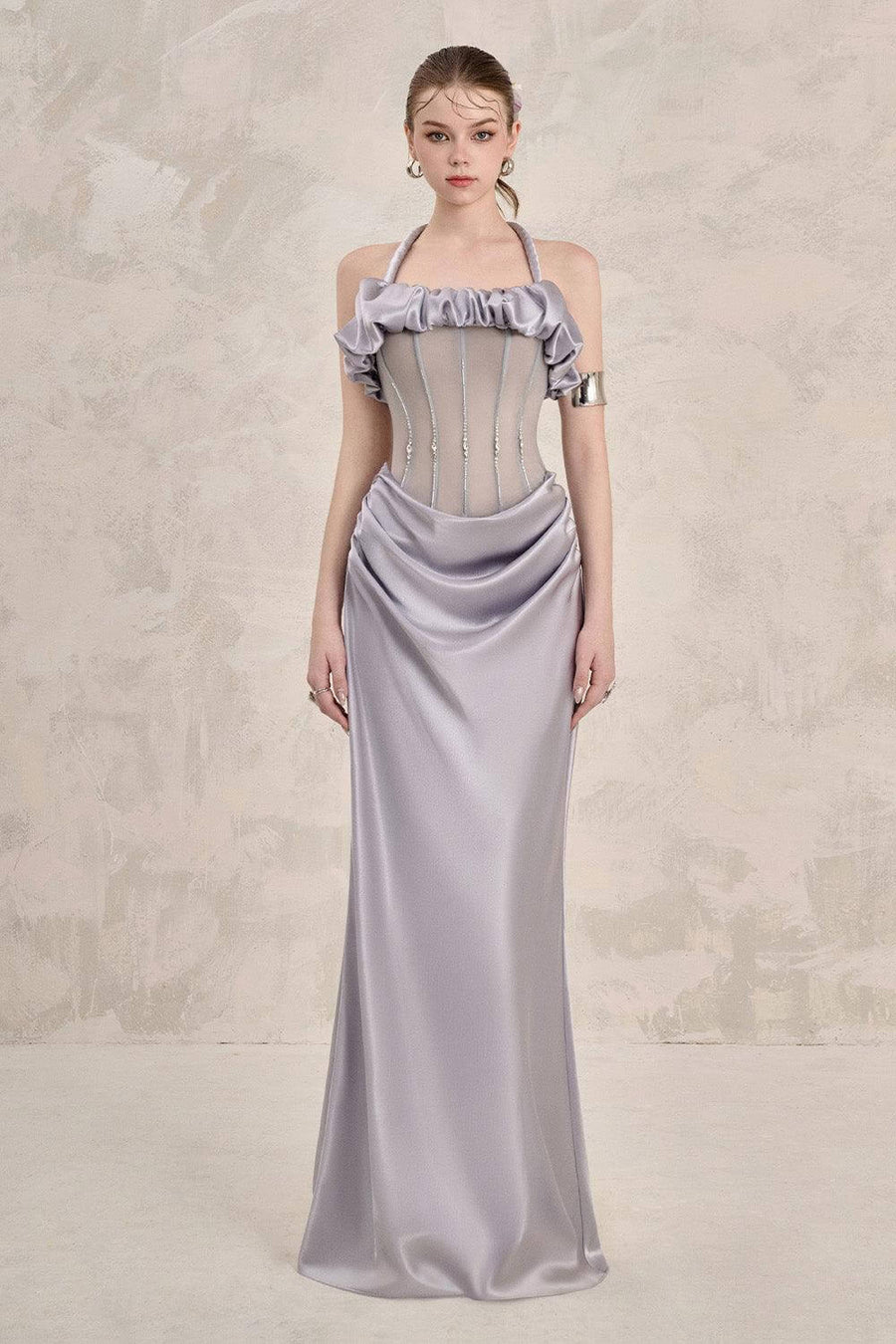 Valencia Sheath Halter Neck Silk Floor Length Dress Gown Dress LINH PHUNG