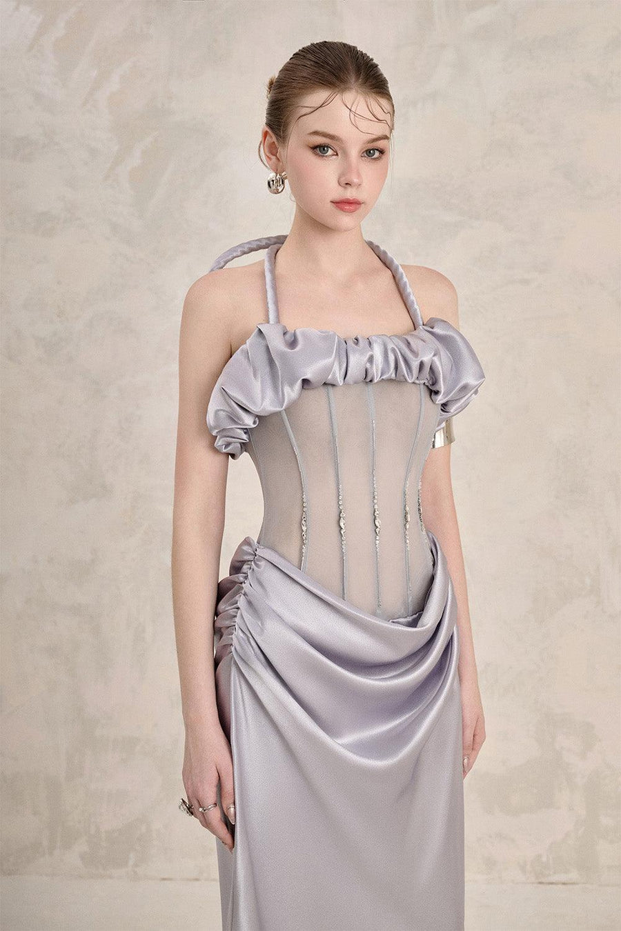 Valencia Sheath Halter Neck Silk Floor Length Dress Gown Dress LINH PHUNG
