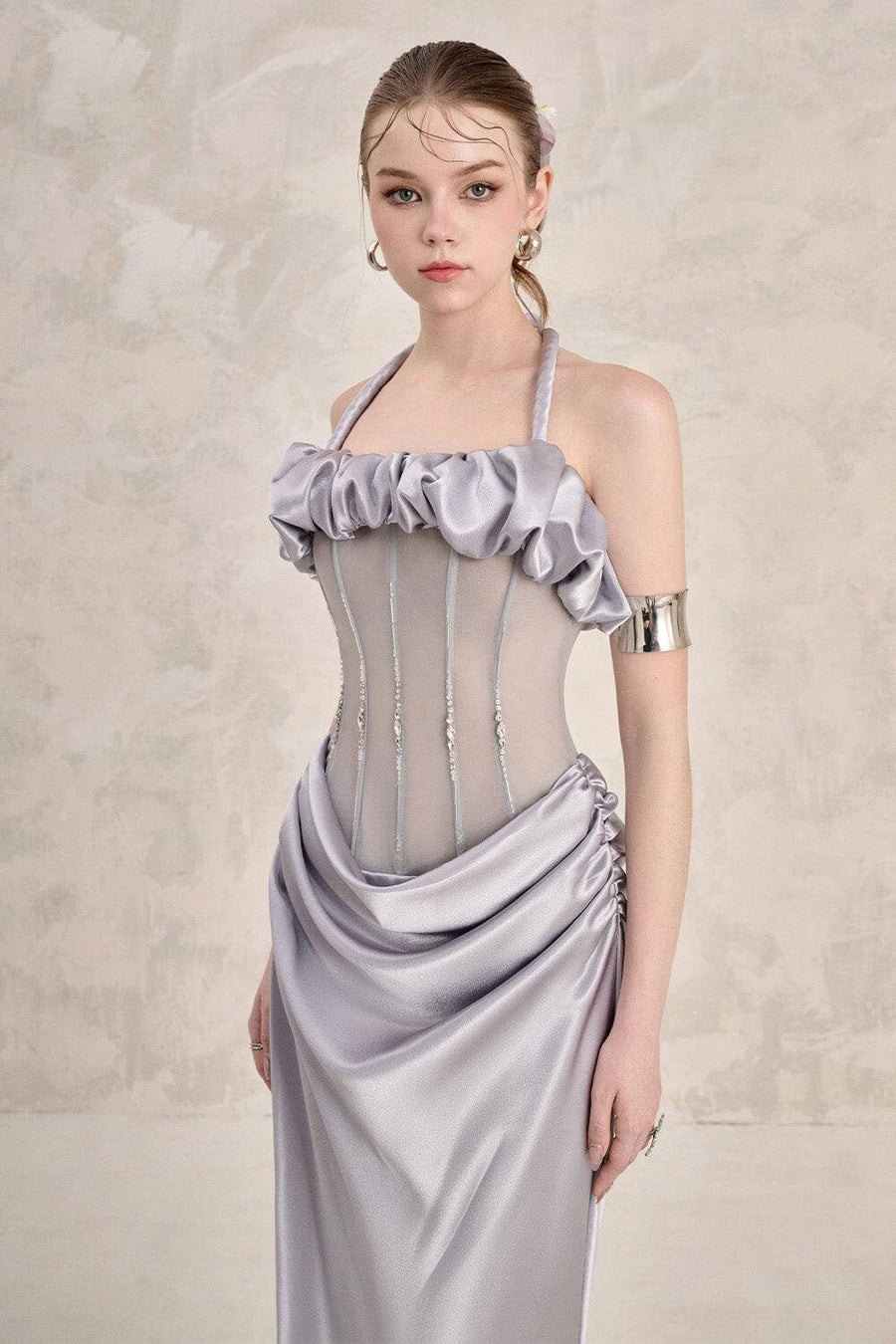 Valencia Sheath Halter Neck Silk Floor Length Dress Gown Dress LINH PHUNG
