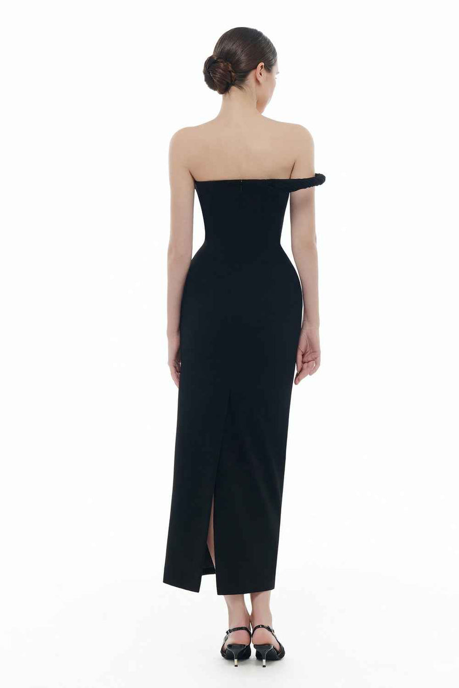 Victoria Straight Across Neck Draped Midi Dress