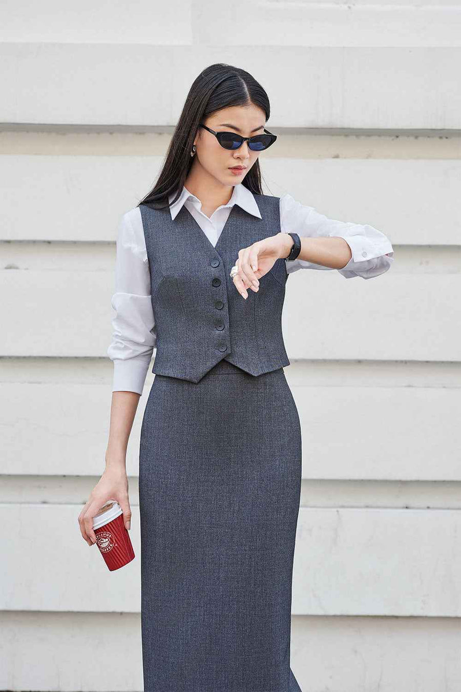 Zelda Straight Sleeveless Wool Blend Vest