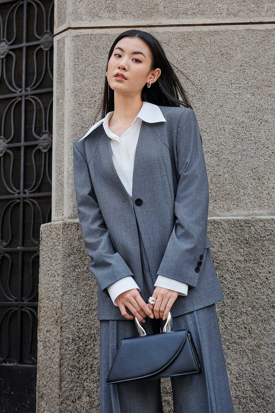 Naomi Straight Lapelless Wool Blend Blazer 6