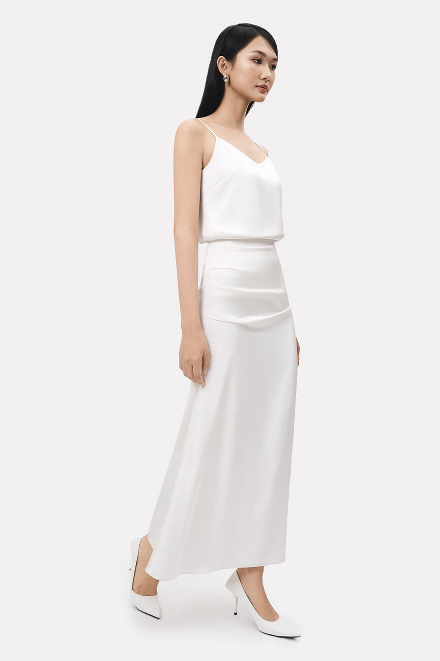 Tho A-line Draped Polyester Maxi Skirt 4