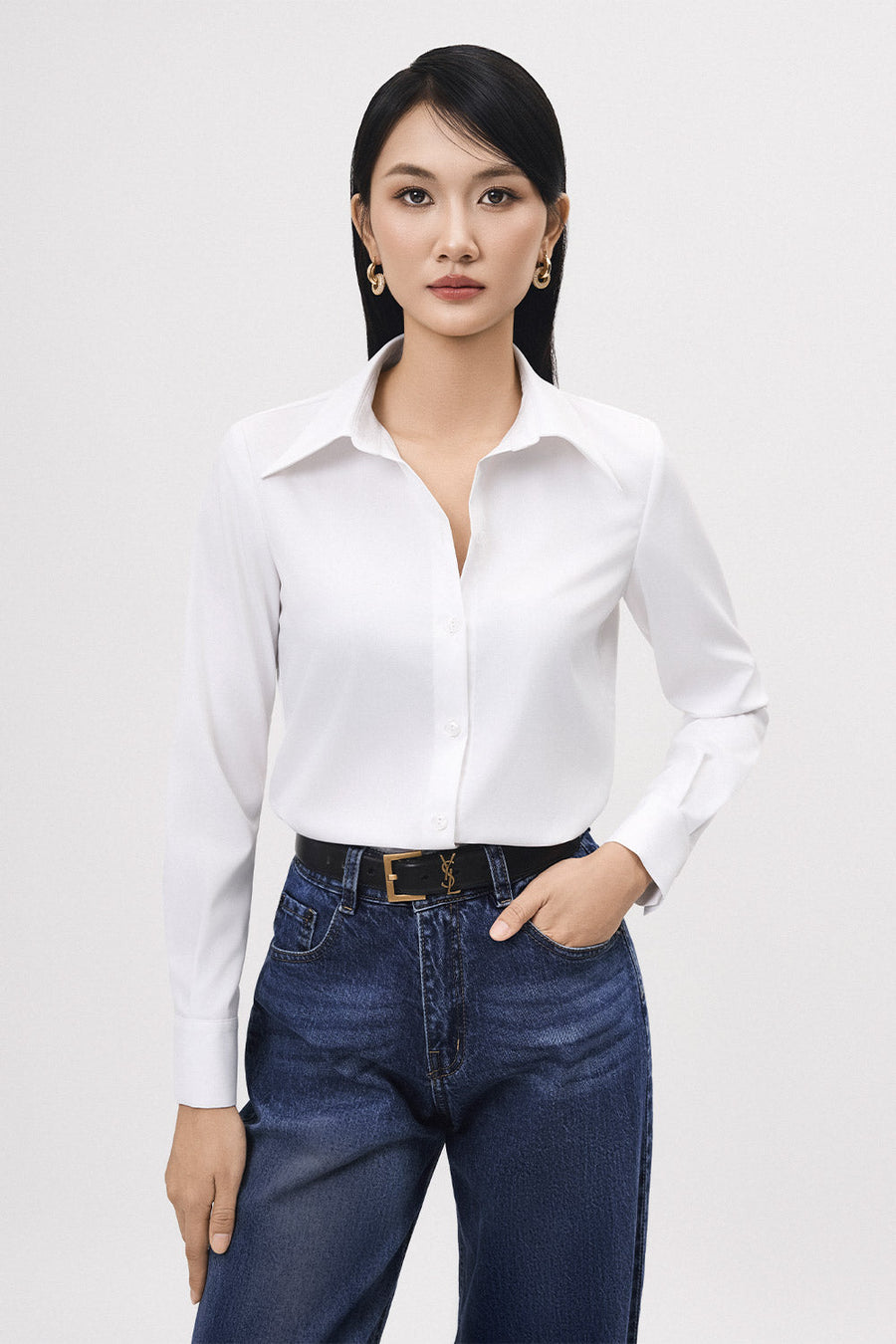 Nhip Straight Single Breasted Twill Shirt 2
