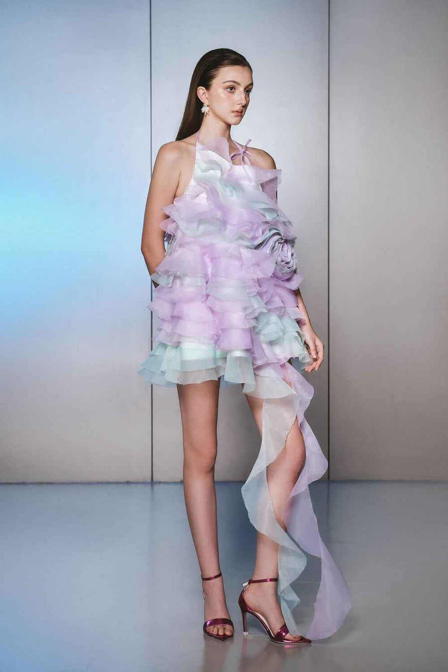 Pencil Babydoll Ruffle Trim Organza Mini Dress