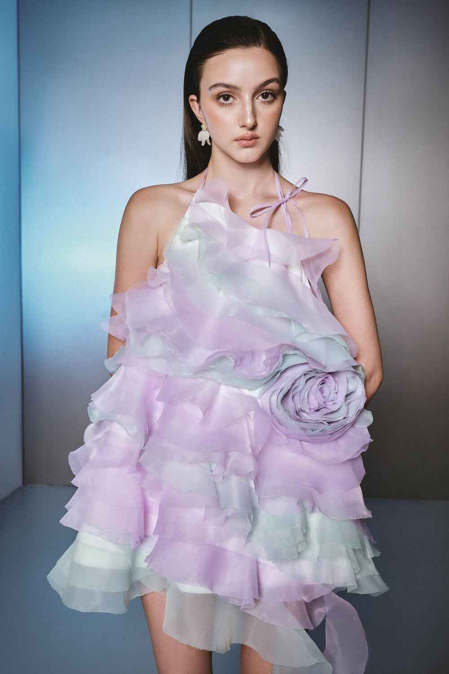 Pencil Babydoll Ruffle Trim Organza Mini Dress