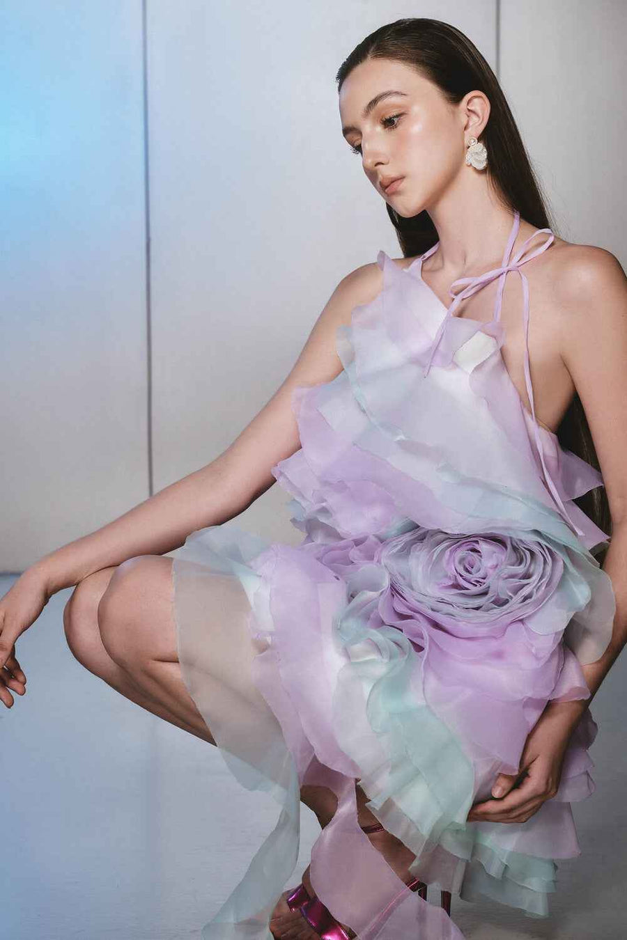 Pencil Babydoll Ruffle Trim Organza Mini Dress