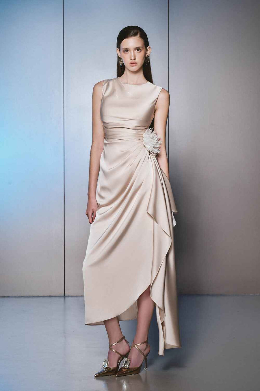 Kaytlyn Sarong Sleeveless Silk Blend Calf Length Dress