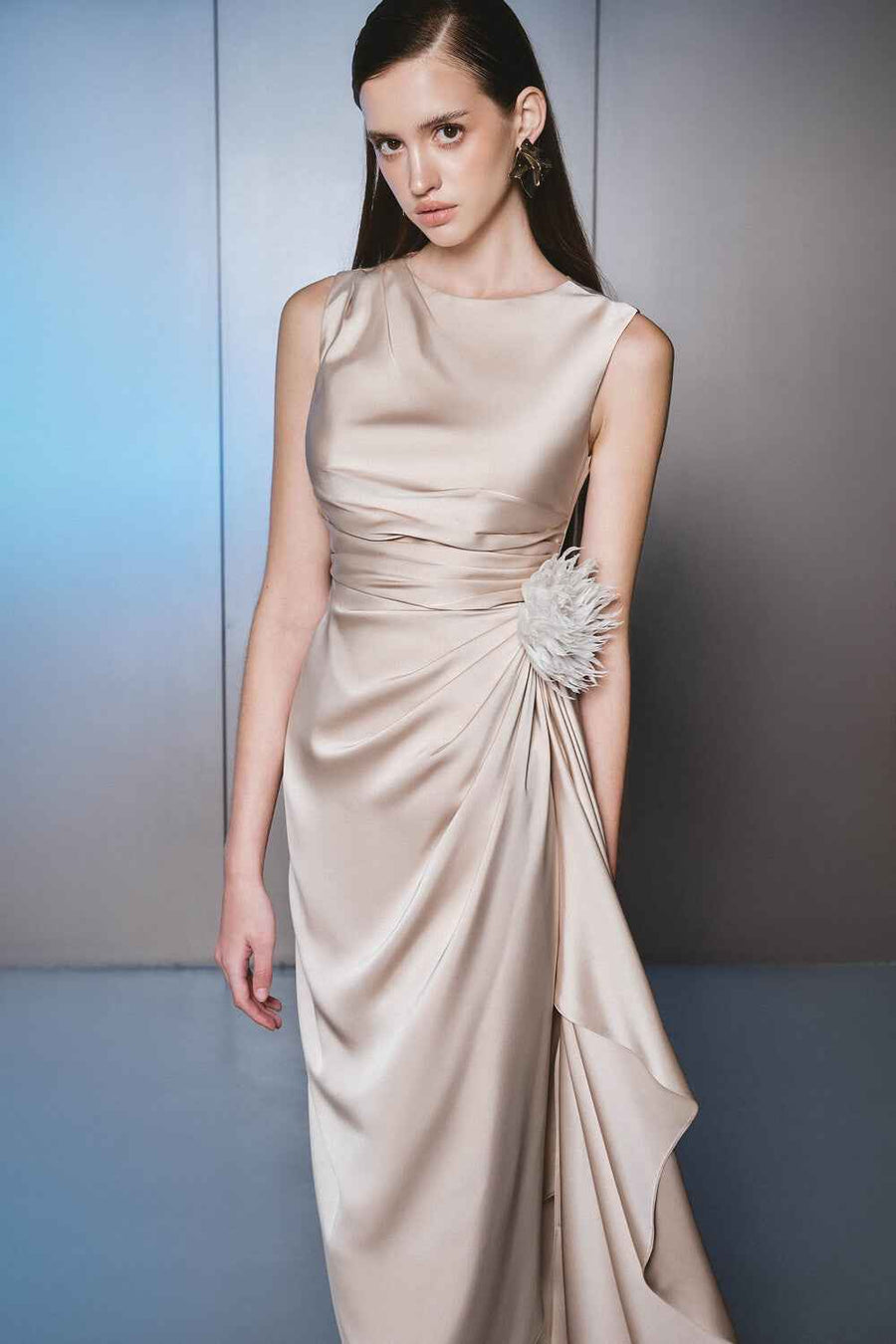 Kaytlyn Sarong Sleeveless Silk Blend Calf Length Dress
