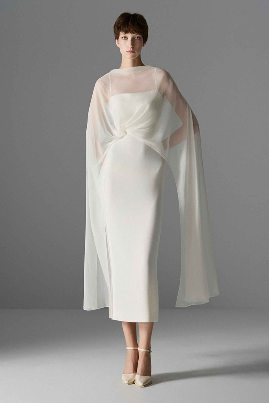 Whisper Cape Sleeve Midi Dress