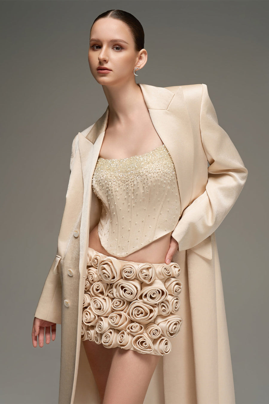 Yara Notched Taffeta Trench Coat 8