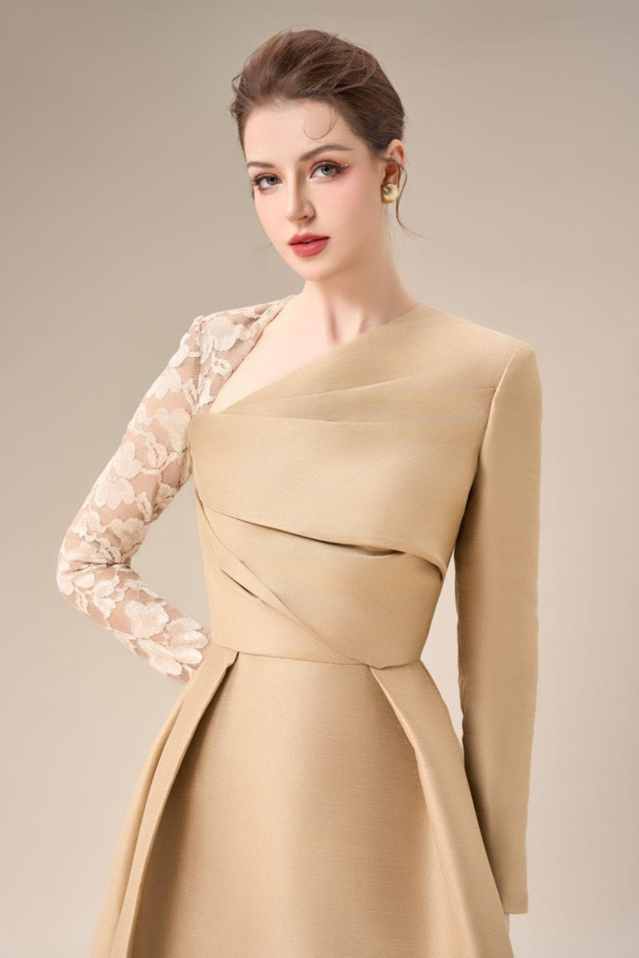Aarina Fit and Flare Asymmetric Neck Taffeta Midi Dress Midi Dress Calista de Minh Thanh