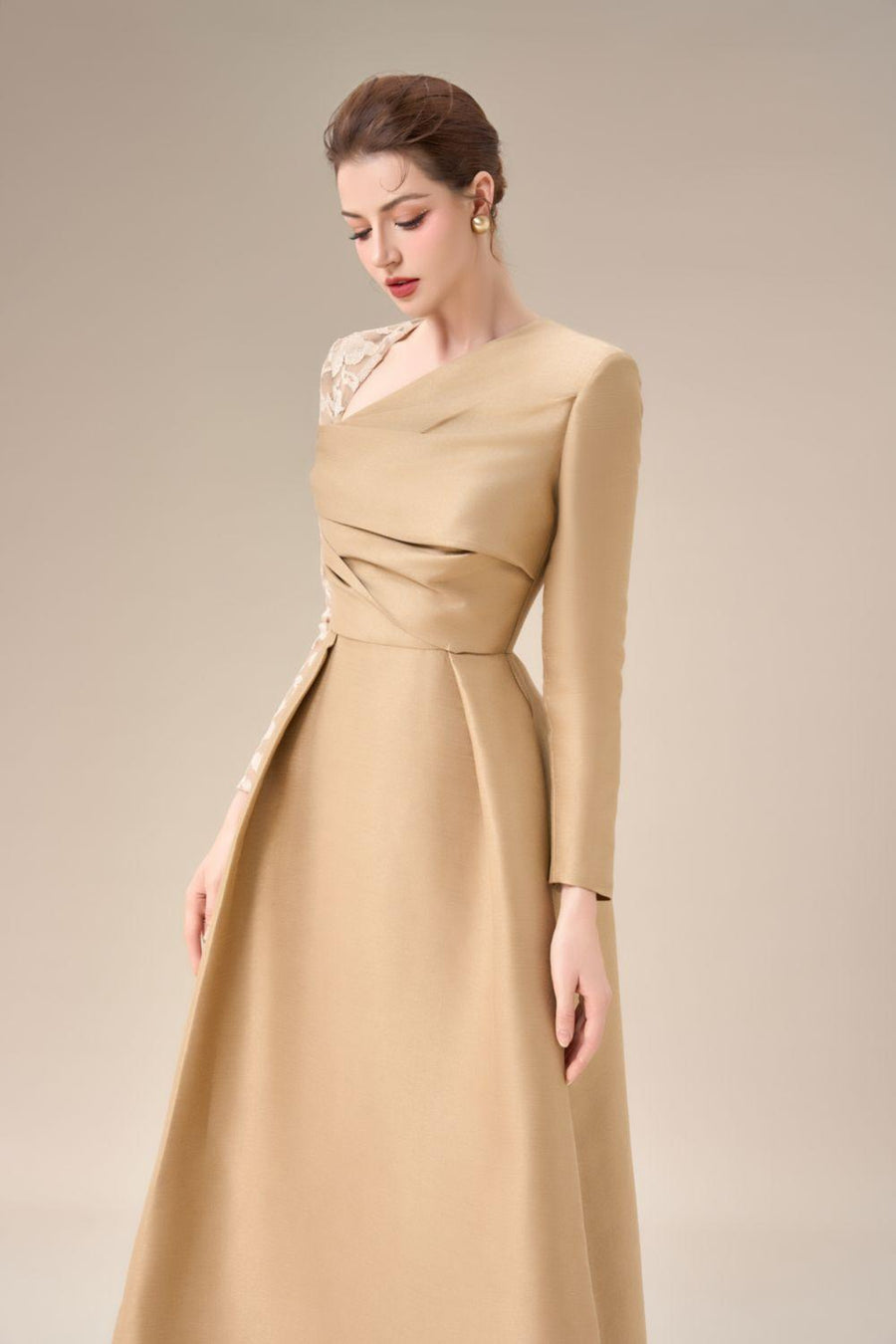 Aarina Fit and Flare Asymmetric Neck Taffeta Midi Dress Midi Dress Calista de Minh Thanh