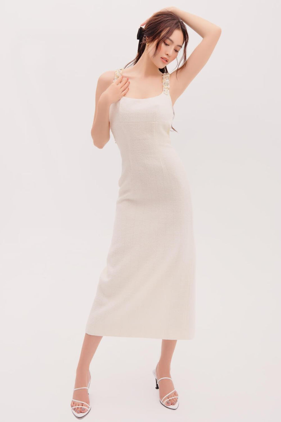 Aaron Pencil Scoop Neck Wool Blend Midi Dress 3