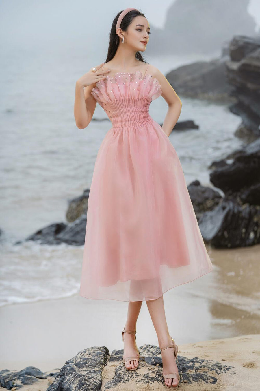 Abby Fit and Flare Square Neck Organza Dress 2