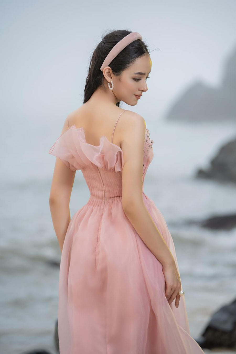 Abby Fit and Flare Square Neck Organza Dress 3