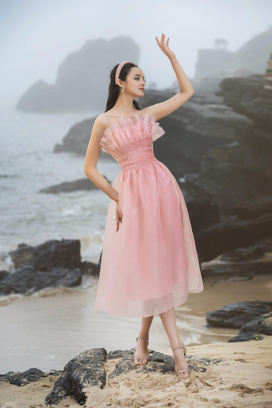 Abby Fit and Flare Square Neck Organza Dress 4