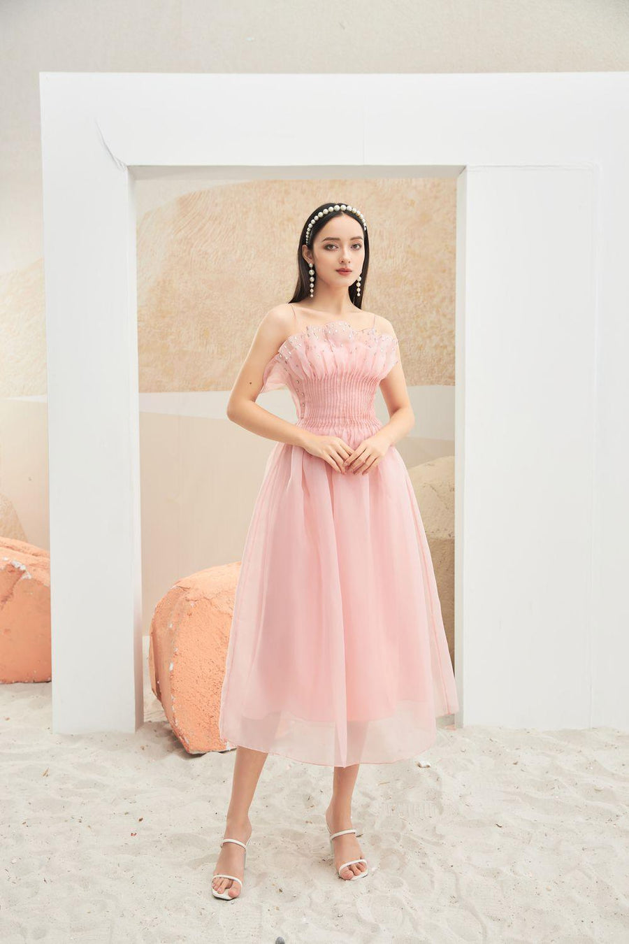 Abby Fit and Flare Square Neck Organza Dress 5