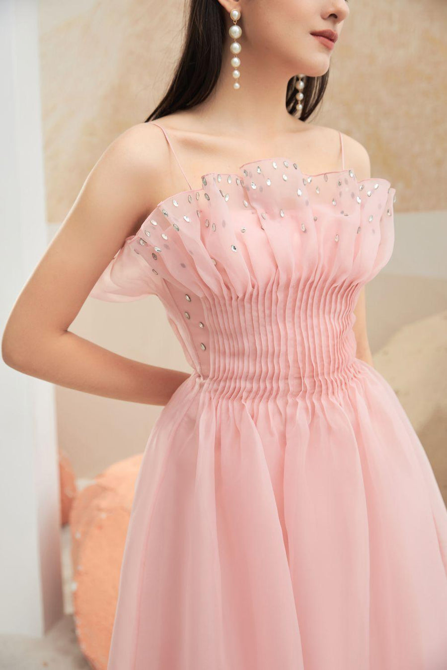 Abby Fit and Flare Square Neck Organza Dress 6