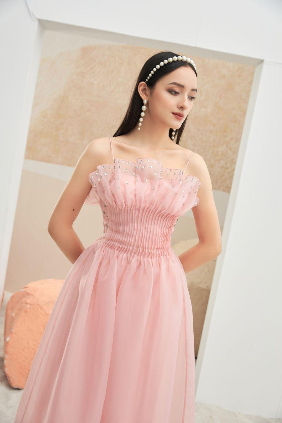 Abby Fit and Flare Square Neck Organza Dress 7